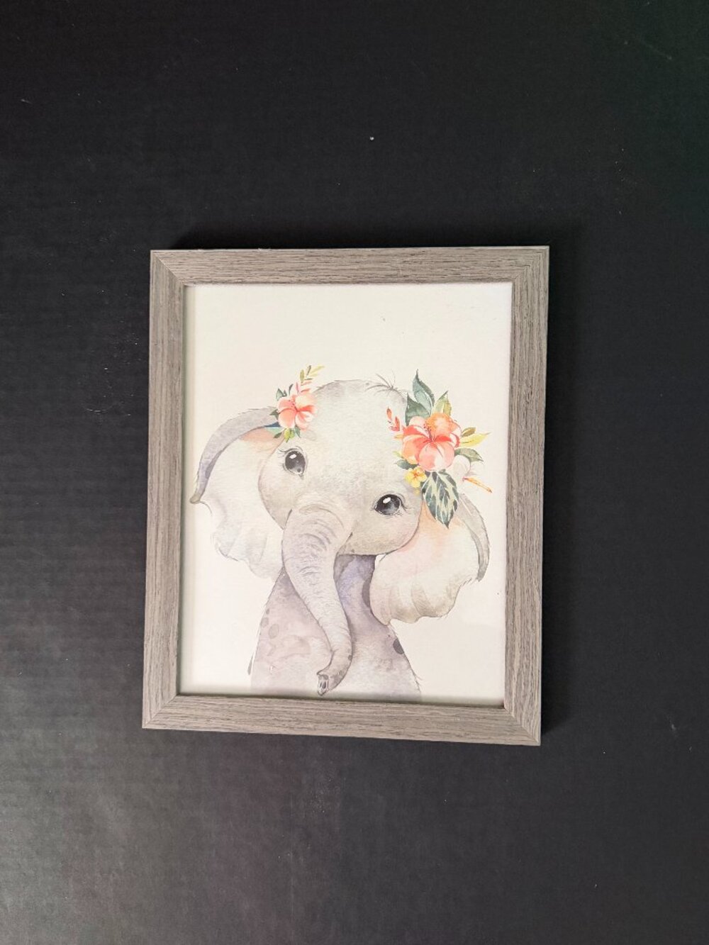Watercolor-Style Framed Art Print ‘Baby Elephant’